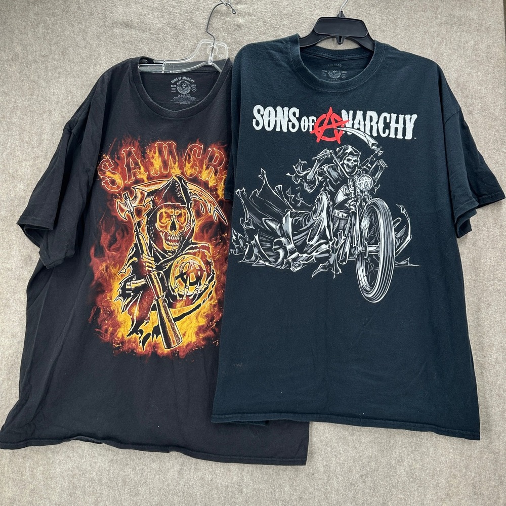 Lot of 2 Sons of Anarchy Mens SAMCRO Reaper Graphic T-Shirt Bundle Black 2XL
